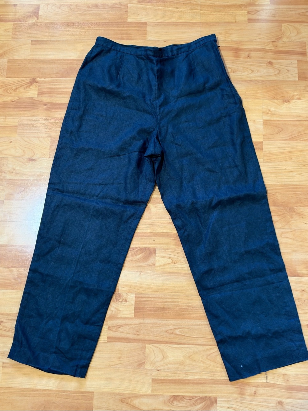 Rafaella Women’s 100% Linen Pants Size 12 Black Straight Leg Trousers